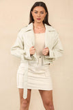 Street Notch Lapel Detachable Belt Cropped PU Jacket
