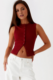 Minimalist Solid Color Sleeveless Button-Up Slim Tank Top