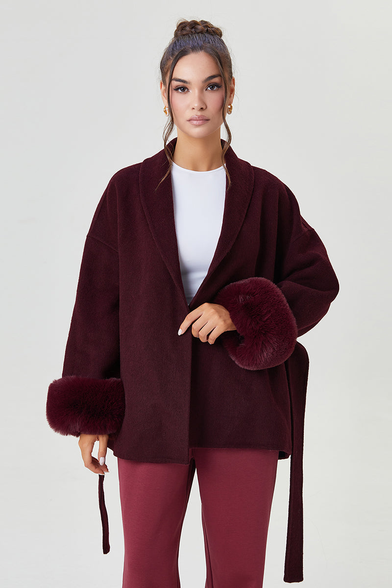 KATCH ME Look Women's Elegant Solid Color Waist Tie Fuzzy Cuff Wrap ...