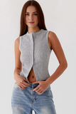 Minimalist Solid Color Sleeveless Button-Up Slim Tank Top