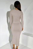 Elegant Solid Round Neck Long Sleeve Slinky Maxi Dress