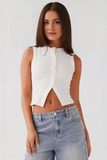 Minimalist Solid Color Sleeveless Button-Up Slim Tank Top
