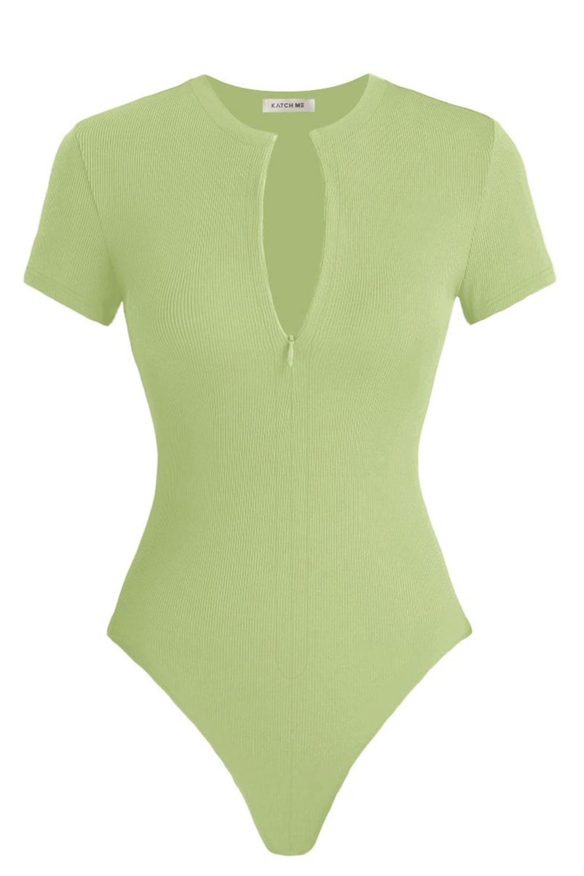 KATCH ME Invisible Zipper Round Neck Ribbed Bodysuit