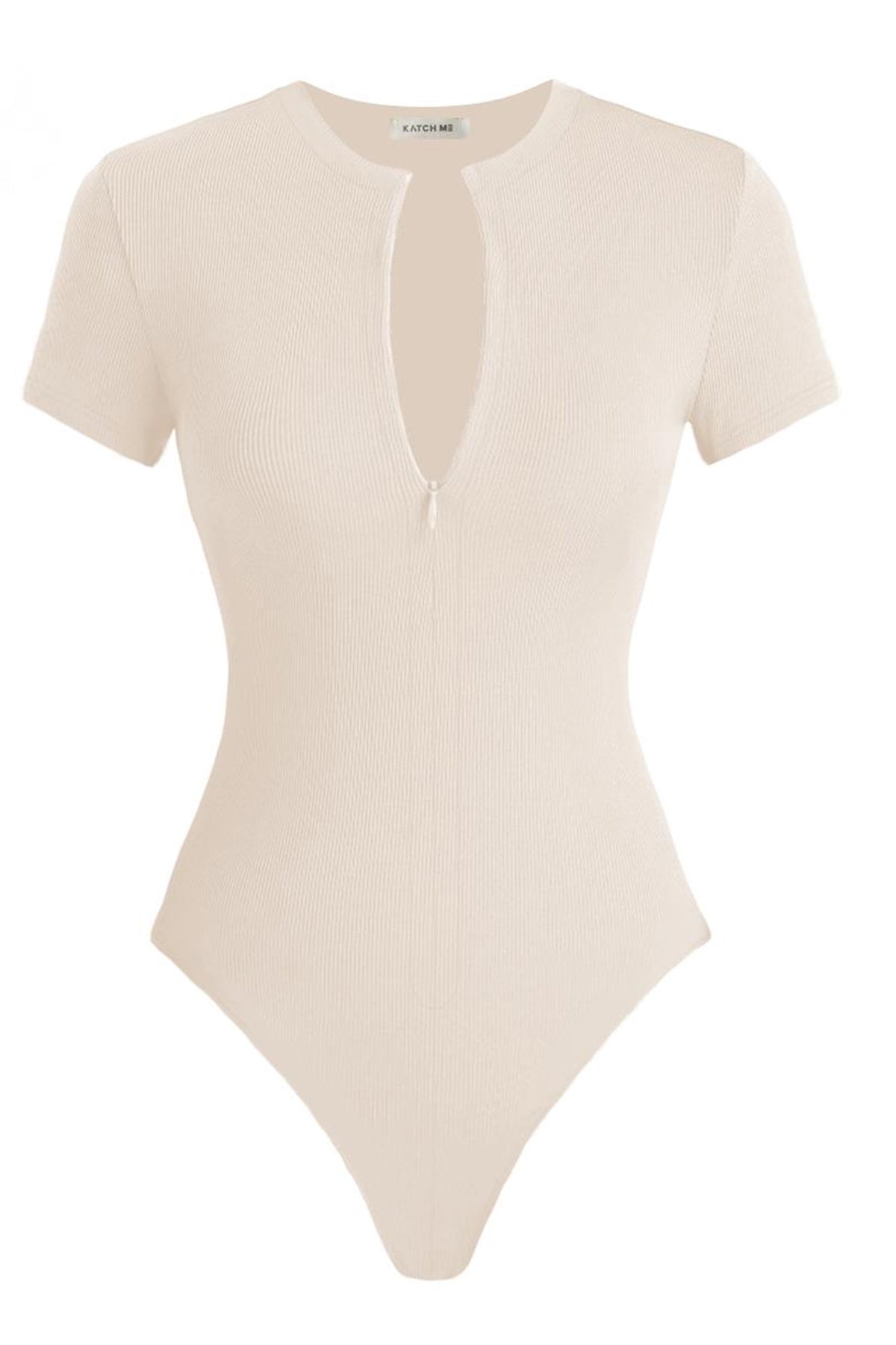 KATCH ME Invisible Zipper Round Neck Ribbed Bodysuit