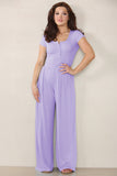 Casual Partial Button Slim Top & Wide Leg Trousers Co-ord
