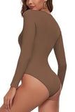 Casual Seamless Solid Color U Neck Long Sleeve Stretch Bodysuit