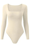 Casual Seamless Solid Color U Neck Long Sleeve Stretch Bodysuit