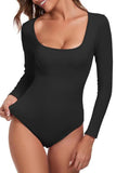 Casual Seamless Solid Color U Neck Long Sleeve Stretch Bodysuit