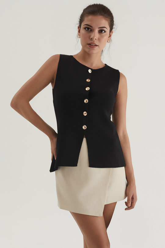 Versatile Solid Color Slim Sleeveless Button-Up Tank Top