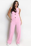 Minimalist Solid V-Neck Button Tank Top & Wide-Leg Trousers Co-ord