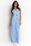 Minimalist Solid V-Neck Button Tank Top & Wide-Leg Trousers Co-ord