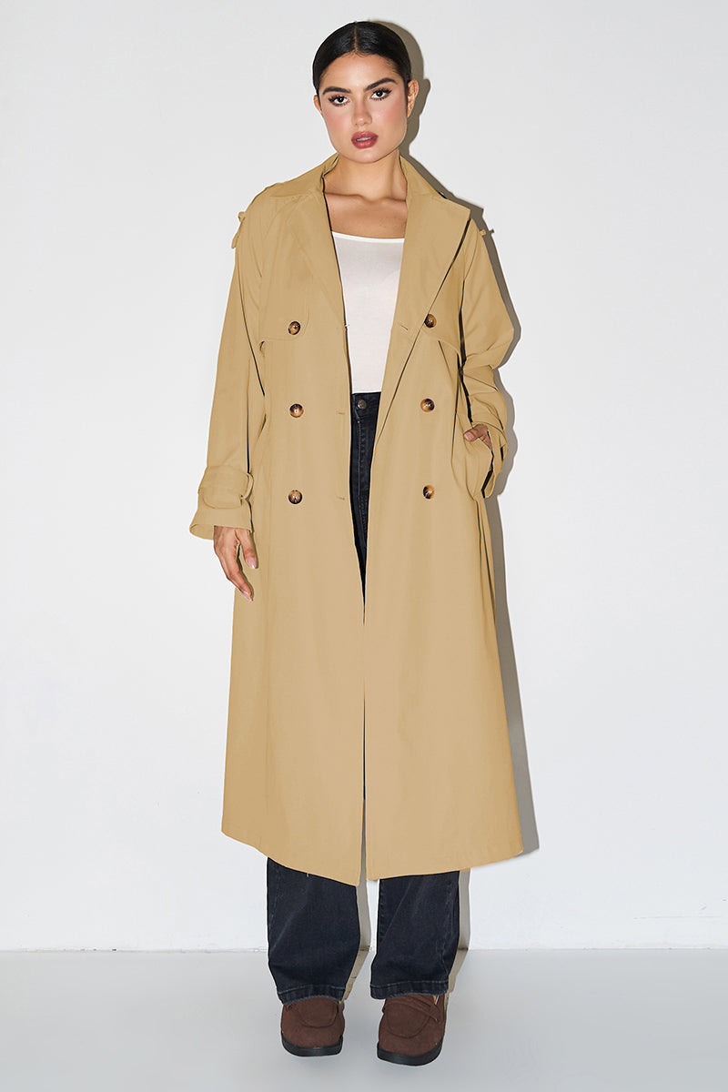 Katchme Soft Notch Lapel Double Breasted Belt Trench Coat