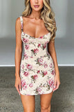 KATCH ME Apricot Rose Print Sweetheart Straps Dress Dress 
