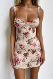 KATCH ME Apricot Rose Print Sweetheart Straps Dress Dress 