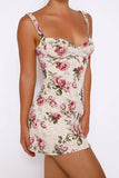 KATCH ME Apricot Rose Print Sweetheart Straps Dress Dress 