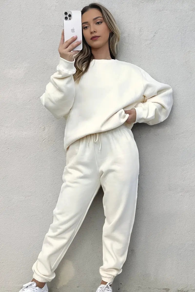 KATCH ME Apricot Round Neck Ribbed Sweatshirt & Elasticated Pants Co-ord  