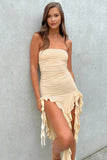 Apricot Tube Ruffle Tassels Bodycon Dress