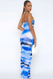 KATCH ME Azure Abstract Print Spaghetti Straps Tight Dress Dress 