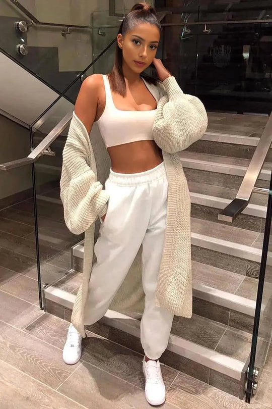 Casual Knit Puff Sleeve Loose Open-Front Cardigan