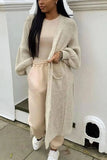 KATCH ME Beige Casual Knit Puff Sleeve Loose Cardigan Coat