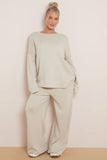 KATCH ME Beige Casual Long Sleeve Top & Wide Leg Pants Co-ord Co-ord 