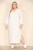 KATCH ME Beige Casual V Neck Knit Long Sleeve Slit Loose Sweater Dress Dress 21.99