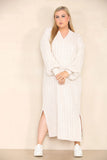 KATCH ME Beige Casual V Neck Knit Long Sleeve Slit Loose Sweater Dress Dress