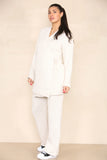 KATCH ME Beige Commuter Knit V Neck Wrap Tie Curved Edge Pullover & Stretchy Pants Co-ord Co-ord
