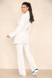 KATCH ME Beige Commuter Knit V Neck Wrap Tie Curved Edge Pullover & Stretchy Pants Co-ord Co-ord