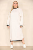 Beige Commuter Versatile Color Matching Edge Long Sleeve Loose Dress
