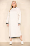 Beige Commuter Color Matching Edge Long Sleeve Loose Dress