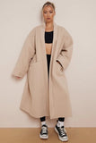 KATCH ME Beige Exposed Stitches Pocket Loose Thermal Coat Coat 