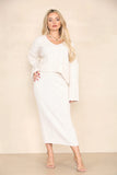 KATCH ME Beige Knit Autumn V Neck Long Sleeve Irregular Sweater & Skirt Co-ord Co-ord