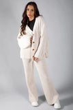 KATCH ME Beige Knit Drop Shoulder Cardigan & Wide Leg Pants Co-ord Co-ord 31.99