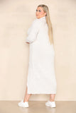 KATCH ME Beige Knit Stylish Versatile Roll Neck Textured Split Long Sleeve Maxi Dress Dress