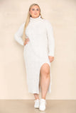 KATCH ME Beige Knit Stylish Versatile Roll Neck Textured Split Long Sleeve Maxi Dress Dress 35.99