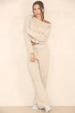 KATCH ME Beige Long Sleeve Loose Top & High Waist Wide Leg Trousers Co-ord Co-ord
