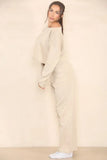 KATCH ME Beige Long Sleeve Loose Top & High Waist Wide Leg Trousers Co-ord Co-ord