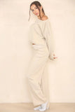 KATCH ME Beige Long Sleeve Loose Top & High Waist Wide Leg Trousers Co-ord Co-ord