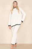 Beige Chic Loungewear Wavy Edge Pullover & Wide Leg Pants Co-ord