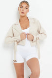 KATCH ME Beige Notch Lapel Belt Decor Short Jacket Coat 