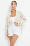 KATCH ME Beige Notch Lapel Belt Decor Short Jacket Coat 