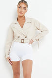 KATCH ME Beige Notch Lapel Belt Decor Short Jacket Coat 