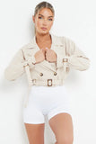 KATCH ME Beige Notch Lapel Belt Decor Short Jacket Coat 