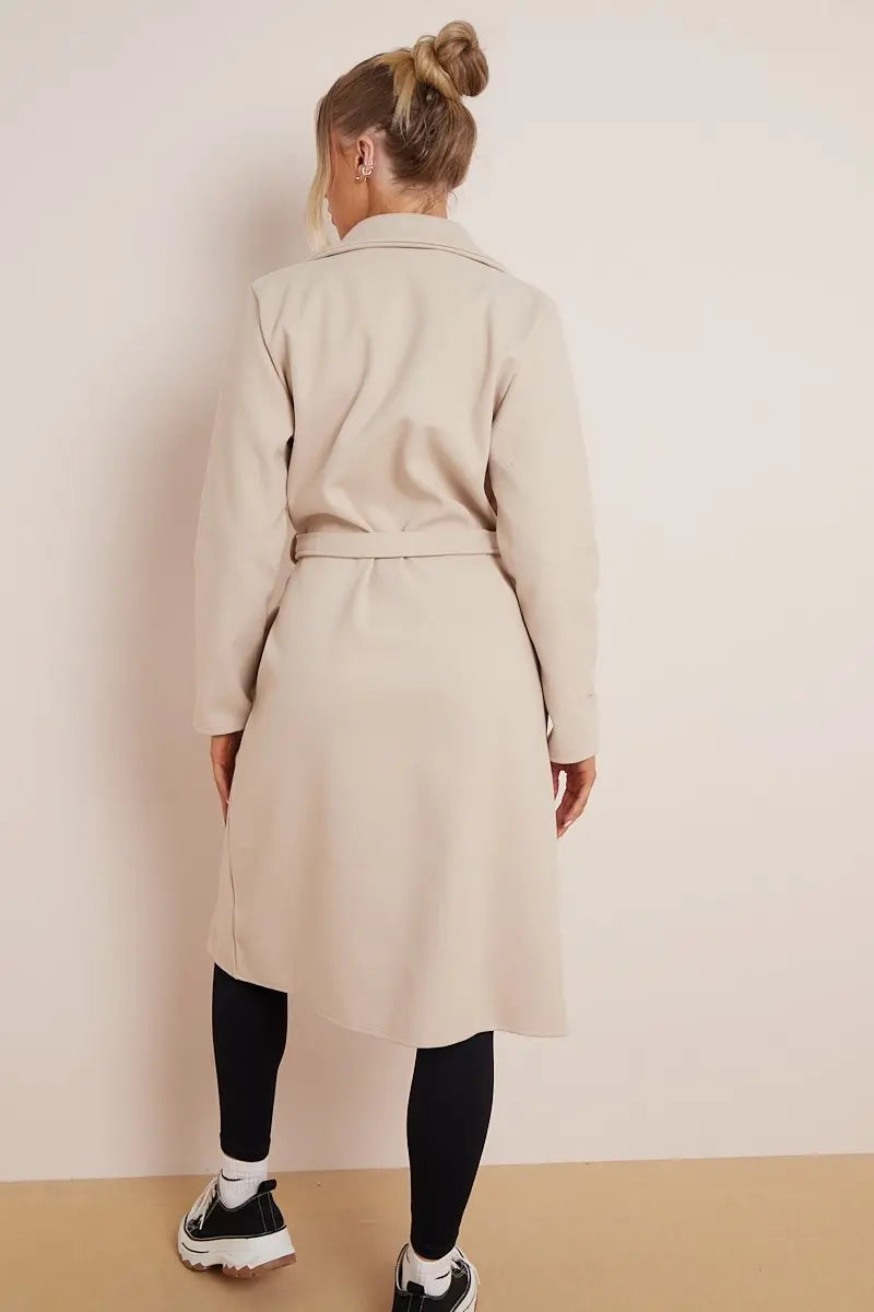 Fashion color matching clearance lapel wool coat