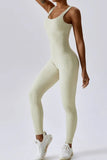 KATCH ME Beige Sports Seamless U Neck Stretch Shaping Yoga Jumpsuit Jumpsuit