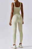 KATCH ME Beige Sports Seamless U Neck Stretch Shaping Yoga Jumpsuit Jumpsuit