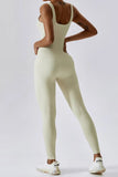 KATCH ME Beige Sports Seamless U Neck Stretch Shaping Yoga Jumpsuit Jumpsuit