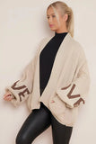 KATCH ME Beige Stylish LOVE Print Knit Balloon Sleeve Open-Front Sweater Cardigan Coat