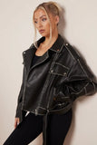 KATCH ME Black Belt Decor Zip-Up PU Biker Jacket Coat 